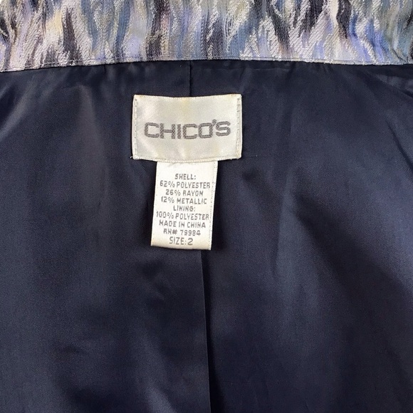 Chicos Lavender Silver Metallic Zip Front Jacket Chicos Size 2 /Medium - Picture 7 of 8